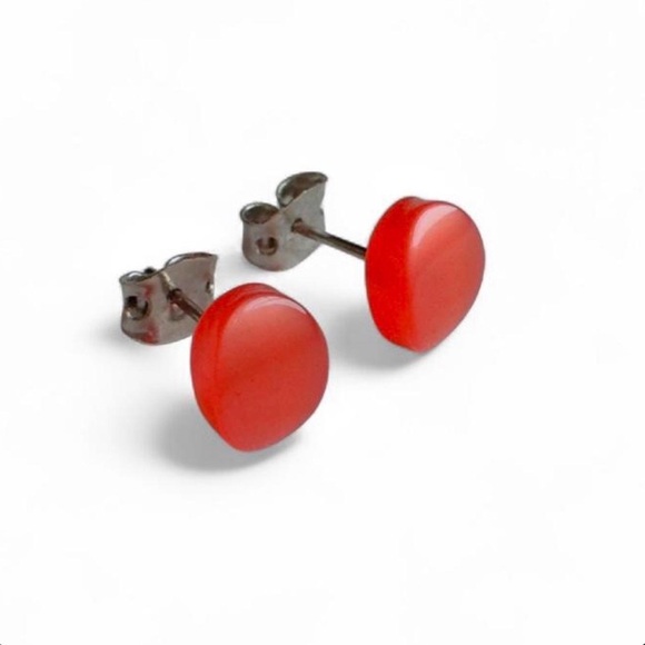 Vintage Carnelian Chalcedony Oval Stud Earrings - Picture 2 of 8